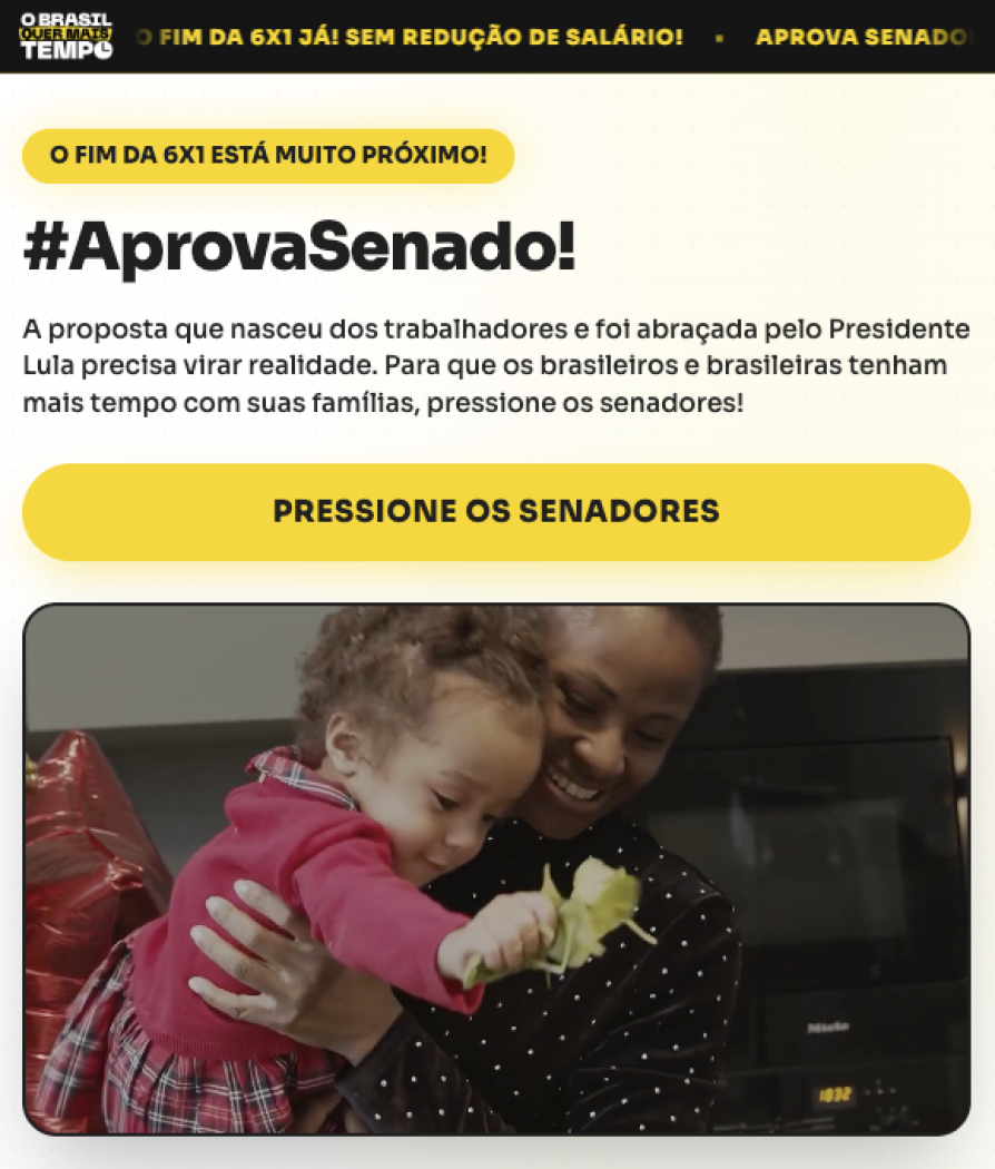 Site da campanha O Brasil Quer Mais Tempo — #AprovaSenado